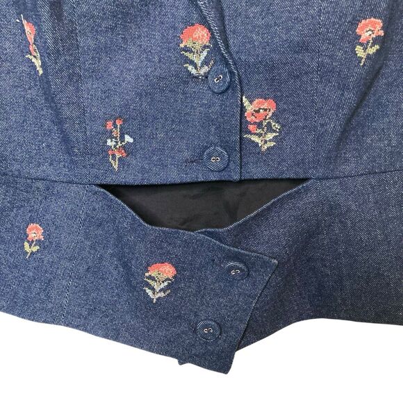 Moonray Floral Embroidered Denim Vest Womens Size Medium Blue NEW - Picture 4 of 13